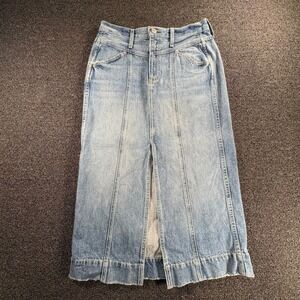 AMO Zahara Denim Midi Skirt Light Wash Womens 26 Front Slit Blue Cotton